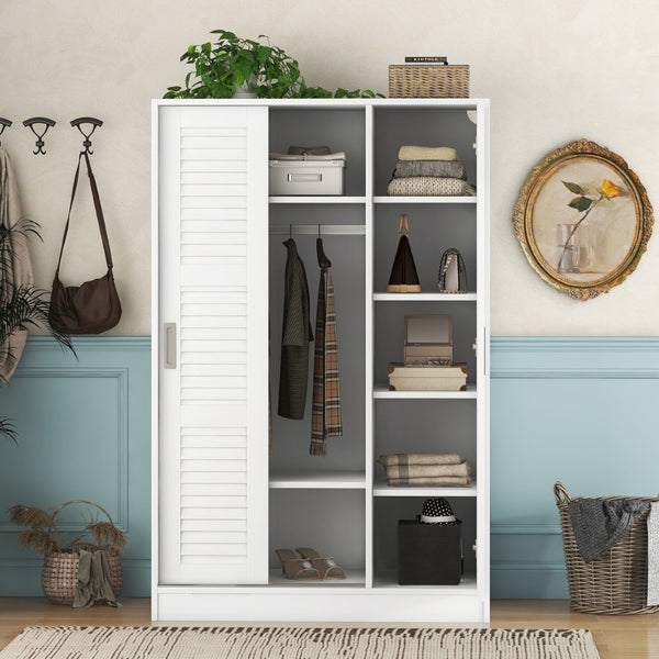 English Elm 3-door Shutter Wardrobe White Mdf Freestanding Bedroom Storage with Hanging Rail LP006003AAK