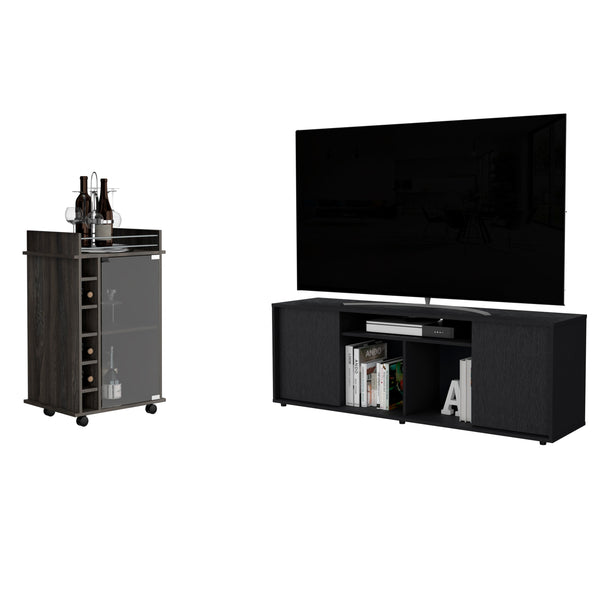 English Elm Harvey Modern 2-Piece Living Room Set with Dallas TV Stand & Huali Bar Cart, Black/Espresso, Durable Assembly B0200S00218