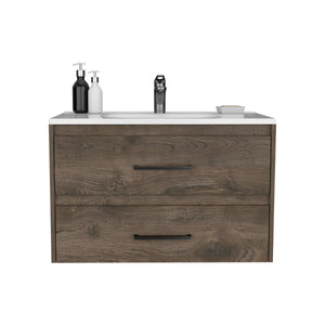 English Elm Floating Vanity 20.4"H Wall-Mounted Bathroom Cabinet with 2 Drawers, Dark Brown/White, Easy-Assembly Features B097S00008