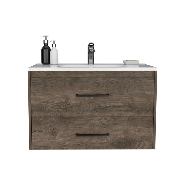 English Elm Floating Vanity 20.4"H Wall-Mounted Bathroom Cabinet with 2 Drawers, Dark Brown/White, Easy-Assembly Features B097S00008