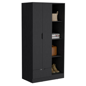 English Elm Armoire with 71" Height, 1 Drawer & 4 Open Shelves, 2 Doors, Sturdy Particleboard, Easy Assembly Black 40.15 L x 23.62 W x 3.93 H B097S00011
