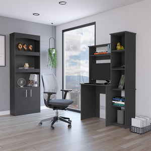 English Elm 2 Piece Office Set Bookcase and Desk with Easy Interlock Assembly, Durable Particle Board, Sleek Finish Black 74.88 L x 16.63 W x 5 H B0200S00219