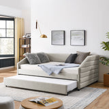 Full Size Daybed with Trundle Upholstered Tufted Sofa Bed, Linen Fabric (82.5