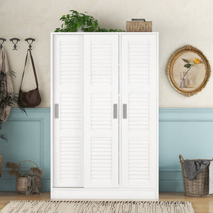 English Elm 3-door Shutter Wardrobe White Mdf Freestanding Bedroom Storage with Hanging Rail LP006003AAK