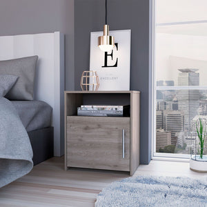 English Elm Nightstand, Modern RTA Single Door Cabinet with One Shelf, Metal Handle and Superior Top Design Gray 26.7 L x 19.6 W x 6.29 H B097120602
