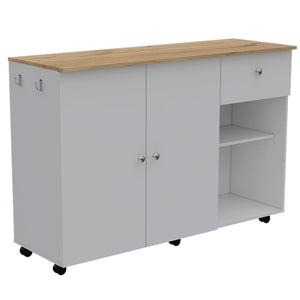 English Elm 2 Piece Kitchen Set: Stylish Island Cart & Glass-Front Wall Cabinet For Modern Storage Solutions B097S00039