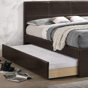 English Elm Twin Faux Leather Upholstered Bed with Pull-Out Trundle for Kids Compact Modern Sleep Solution Espresso 44 L x 41 W x 7 H B011S01148