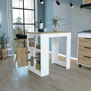English Elm Kitchen Island with 36" Height, Interlocking RTA Assembly, 3 Open Shelves & Push-Open Cabinet, White Macadamia B097120599