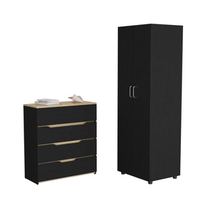 English Elm 2 London Armoire & Aralia Dresser Set in Black/Light Oak — RTA Particle Board, Easy Interlock, Pre-Drilled, Durable Finish B097S00054