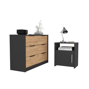 English Elm 2 Piece Bedroom Set Egeo 4 Drawer Dresser & Omaha Nightstand Black/Pine — Sturdy RTA, Pre-Drilled, Easy-Assembly B0200S00252