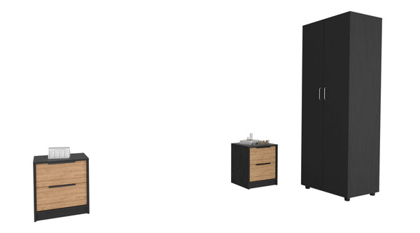 English Elm 3 Piece Bedroom Set with London Armoire & Egeo Nightstands, Black/Pine – Easy RTA Assembly, Durable Particleboard Finish B097S00044