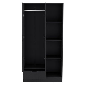 English Elm Armoire with 71" Height, 1 Drawer & 4 Open Shelves, 2 Doors, Sturdy Particleboard, Easy Assembly Black 40.15 L x 23.62 W x 3.93 H B097S00011