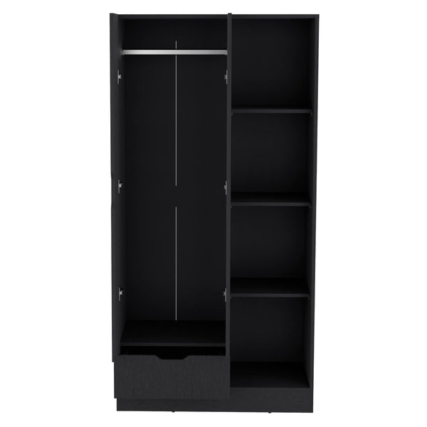 English Elm Armoire with 71" Height, 1 Drawer & 4 Open Shelves, 2 Doors, Sturdy Particleboard, Easy Assembly Black 40.15 L x 23.62 W x 3.93 H B097S00011