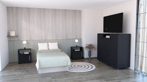 English Elm 3 Piece Milano Bedroom Set with Double-Door Dresser & 2 Omaha Nightstands, Black, Easy-Assembly Durable Wood B0200S00249