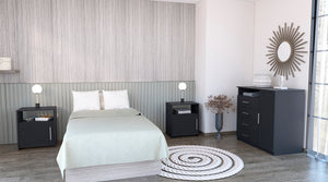 English Elm 3 Piece Bedroom Set Rioja 4-Drawer Dresser + 2 Omaha Nightstands Black — Easy Assembly, Durable Particle Board, Pre-Drilled Holes, Clear Instructions B0200S00248