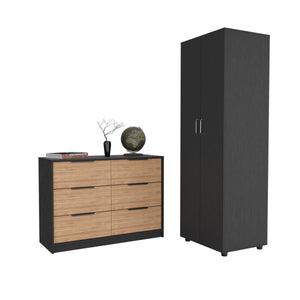English Elm 2 Piece Bedroom Set London Armoire & Egeo 4-Drawer Dresser Black/Pine — Easy RTA Assembly, Durable Finish B0200S00236