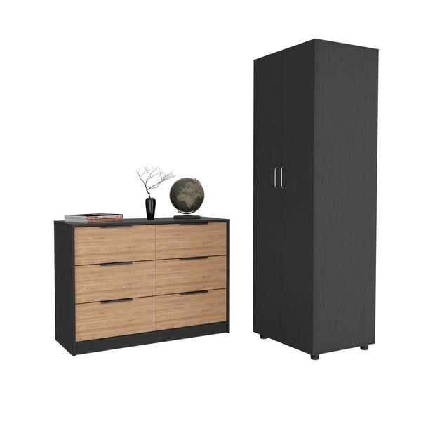 English Elm 2 Piece Bedroom Set London Armoire & Egeo 4-Drawer Dresser Black/Pine — Easy RTA Assembly, Durable Finish B0200S00236
