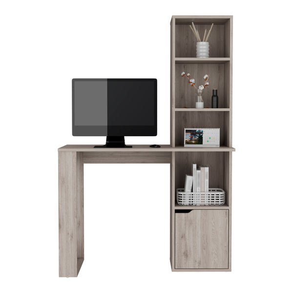 English Elm Writing Desk with Bookcase and Cabinet featuring easy interlock assembly, pre-drilled holes, durable wood finish Gray 45.6 L x 22.4 W x 5.11 H B097120595
