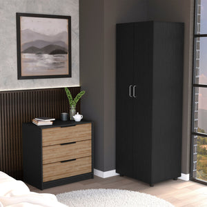 English Elm 2 Piece Bedroom Set London Armoire & Egeo 3-Drawer Dresser Black/Pine — RTA, Sturdy, Easy Assembly B0200S00243