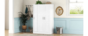 English Elm 3-door Shutter Wardrobe White Mdf Freestanding Bedroom Storage with Hanging Rail LP006003AAK