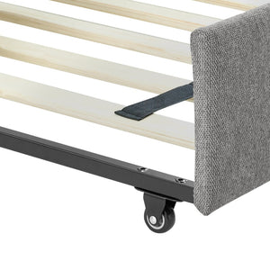English Elm Queen Tufted Linen Upholstered Daybed Sofa with Under Frame Storage Drawers W487S00167