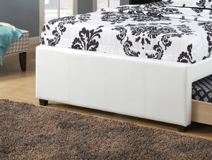 English Elm Twin Faux Leather Upholstered Bed with Pull-Out Trundle for Kids Compact Modern Sleep Solution White 52 L x 44 W x 7 H B011S01146