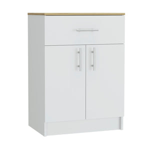 English Elm 2 Piece Kitchen Set with Island and Pantry Cabinet — Sturdy RTA Particle Board, Easy Interlock Assembly, Pre‑drilled Holes, Clear Instructions, Durable Finish White 57.6 L x 22.13 W x 5.28 H B0200S00220