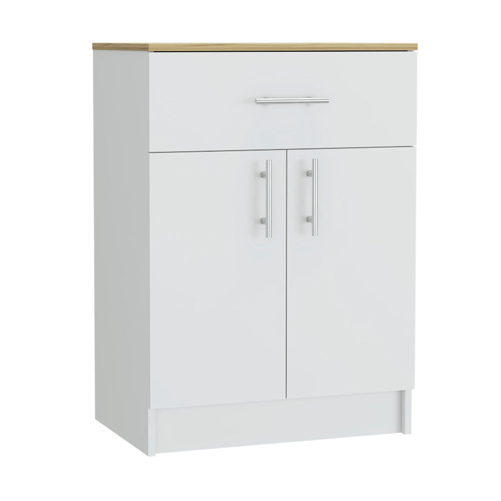 English Elm 2 Piece Kitchen Set - Versatile Island Cart & Pantry Cabinet In White And Light Oak Finish For Modern Homes B097S00030