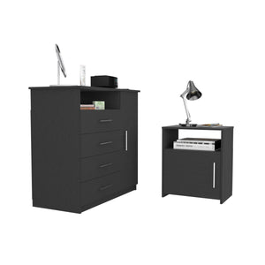 English Elm 2 Piece Bedroom Set Rioja 4-Drawer Dresser & Omaha Nightstand in Black — Easy-Assembly, Durable Wood Quality B097S00061