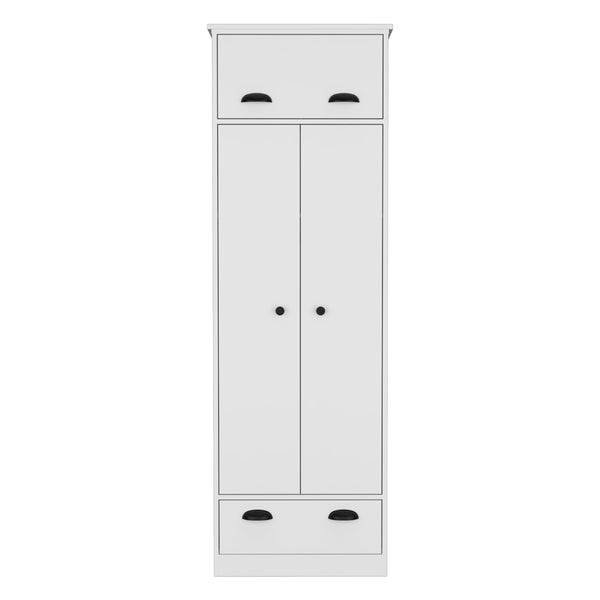English Elm Dresser-closet with secure interlocking assembly, roomy upper storage, shelves, hanging rod, drawer White 73.6 L x 24.4 W x 3.14 H B097S00004
