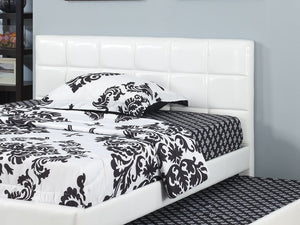 English Elm Twin Faux Leather Upholstered Bed with Pull-Out Trundle for Kids Compact Modern Sleep Solution White 52 L x 44 W x 7 H B011S01146