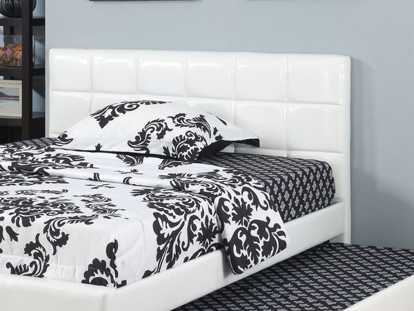 English Elm Twin Faux Leather Upholstered Bed with Pull-Out Trundle for Kids Compact Modern Sleep Solution White 52 L x 44 W x 7 H B011S01146