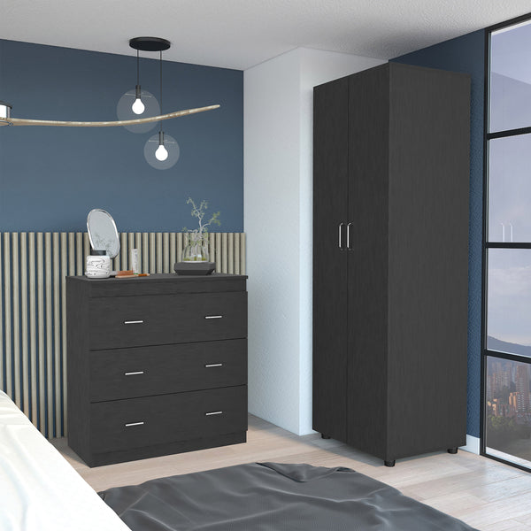 English Elm 2 Piece Bedroom Set London Armoire & Capri 3-Drawer Dresser Black — Easy-Assembly, Durable Wood Finish, Pre-Drilled Holes, Clear Instructions B0200S00259