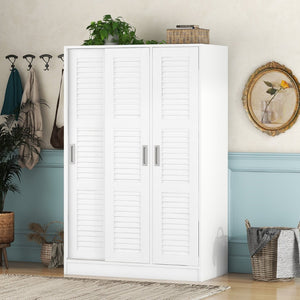 English Elm 3-door Shutter Wardrobe White Mdf Freestanding Bedroom Storage with Hanging Rail LP006003AAK