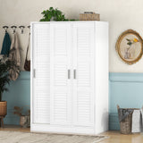 Hearth and Haven Ian 3 Shutter Door Wardrobe with Shelves, White