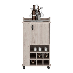 English Elm Bar Bar Cart with built-in 6-bottle wine rack, smooth-rolling casters, sturdy RTA wood construction Gray 36.2 L x 21.2 W x 6.29 H B097120590