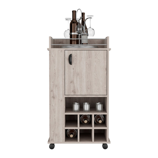 English Elm Bar Bar Cart with built-in 6-bottle wine rack, smooth-rolling casters, sturdy RTA wood construction Gray 36.2 L x 21.2 W x 6.29 H B097120590
