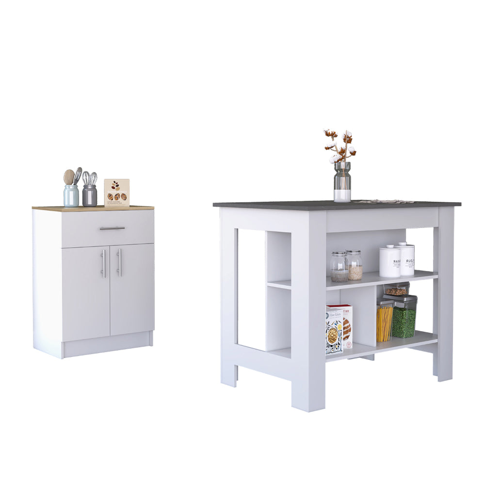 English Elm 2 Piece Kitchen Set with Island and Pantry Cabinet — Sturdy RTA Particle Board, Easy Interlock Assembly, Pre‑drilled Holes, Clear Instructions, Durable Finish White 37.48 L x 2.7 W x 7.6 H B0200S00209