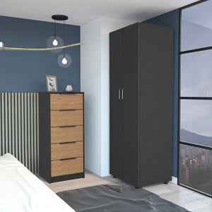 English Elm 2 Piece Bedroom Set London Armoire & Egeo 5-Drawer Dresser Black/Light Oak — RTA, Durable, Easy Assemble B0200S00237