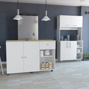 English Elm 2 Piece Kitchen Set with Island and Pantry Cabinet — Sturdy RTA Particle Board, Easy Interlock Assembly, Pre‑drilled Holes, Clear Instructions, Durable Finish White 41.5 L x 2.4 W x 5.8 H B0200S00230