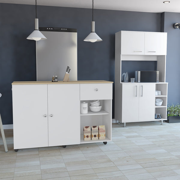English Elm 2 Piece Kitchen Set with Island and Pantry Cabinet — Sturdy RTA Particle Board, Easy Interlock Assembly, Pre‑drilled Holes, Clear Instructions, Durable Finish White 41.5 L x 2.4 W x 5.8 H B0200S00230