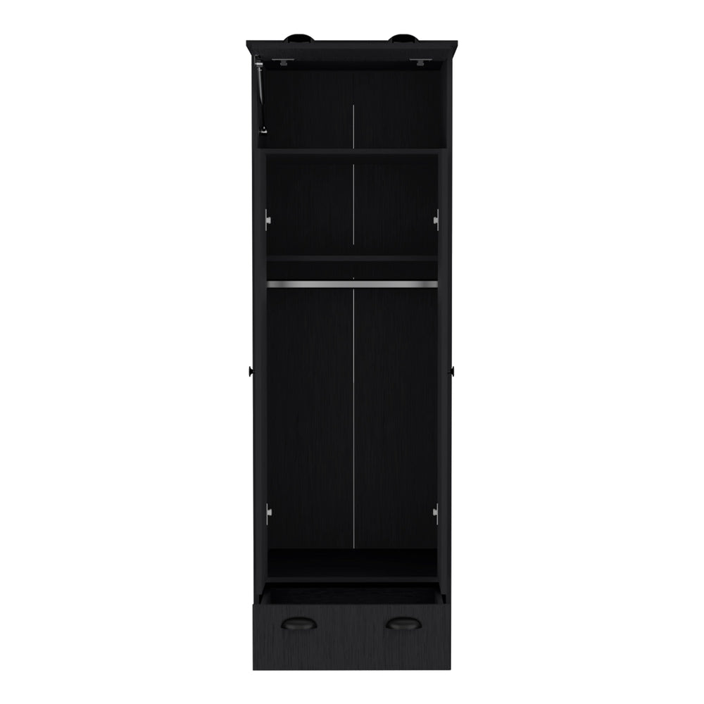 English Elm Dresser-closet with secure interlocking assembly, roomy upper storage, shelves, hanging rod, drawer Black 73.6 L x 24.4 W x 3.54 H B097S00005