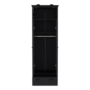 English Elm Dresser-closet with secure interlocking assembly, roomy upper storage, shelves, hanging rod, drawer Black 73.6 L x 24.4 W x 3.54 H B097S00005