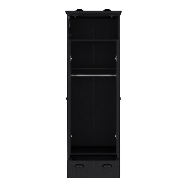 English Elm Dresser-closet with secure interlocking assembly, roomy upper storage, shelves, hanging rod, drawer Black 73.6 L x 24.4 W x 3.54 H B097S00005