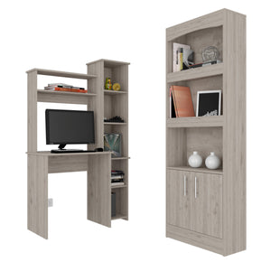 English Elm 2 Piece Office Set Dozza Bookcase and Aramis Desk with Easy Interlock, Pre-Drilled, Durable Wood Panels Light Gray 42.9 L x 31.8 W x 5.5 H B097S00041