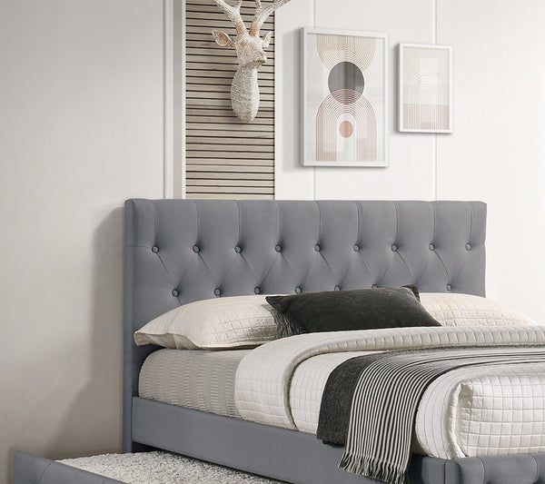English Elm Contemporary Full Size Bed With Twin Trundle In Light Grey Burlap - Stylish Youth Bedroom Solution! B011S00435