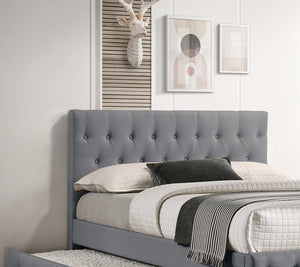English Elm Contemporary Twin Size Bed With Trundle In Light Grey Burlap - Stylish Upholstered Youth Furniture B011S00434