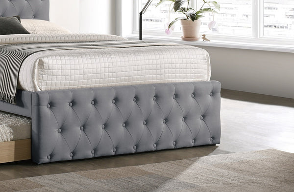 English Elm Contemporary Twin Size Bed With Trundle In Light Grey Burlap - Stylish Upholstered Youth Furniture B011S00434