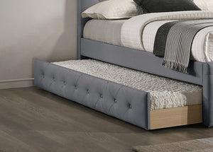 English Elm Contemporary Full Size Bed With Twin Trundle In Light Grey Burlap - Stylish Youth Bedroom Solution! B011S00435