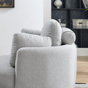 English Elm 39"W Oversized Swivel Chair with Moon Storage Ottoman, Round Plush Barrel Lounger for Cozy Living Grey Teddy W83489913